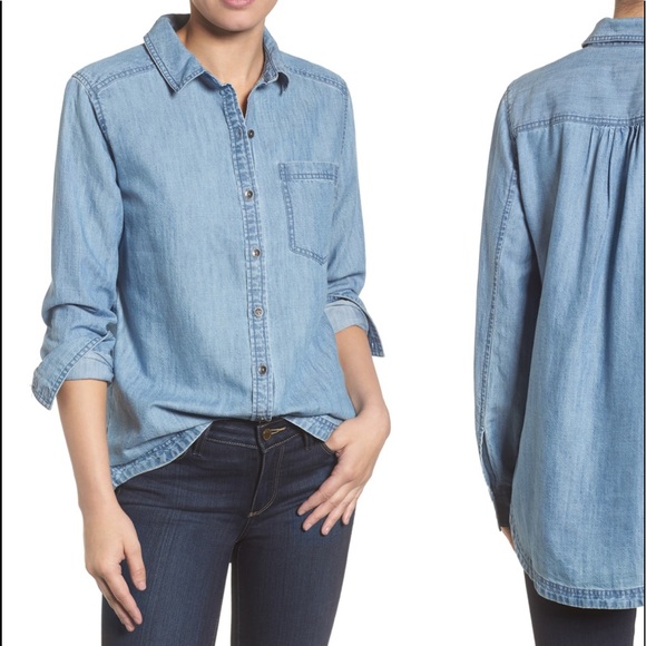 Caslon Tops - Caslon Button Front Chambray Top